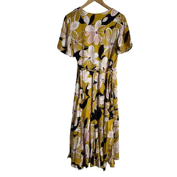 Slate & Willow Mod Daisy Floral Print Flutter Sleeve Wrap Midi Dress Size S - Picture 8 of 13
